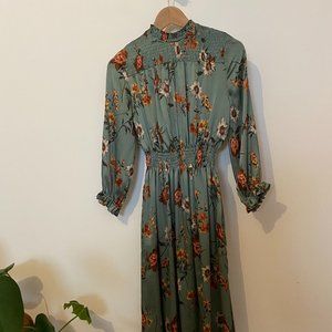 ZARA Green Floral Print Dress